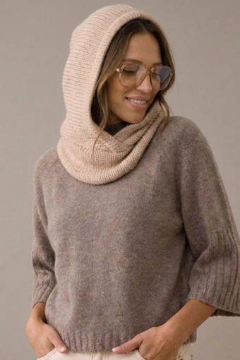Kaptur balaclava wełna merino i wiskoza - beż