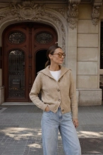 Elegancki krótki kardigan wełna merino i kaszmir - beż