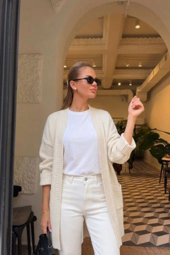 Stylowy kardigan Sasso OVERSIZE - cream