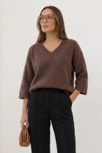 Elegancki sweter Trento Baby Alpaka rękaw 3/4 - czekoladowa śliwka