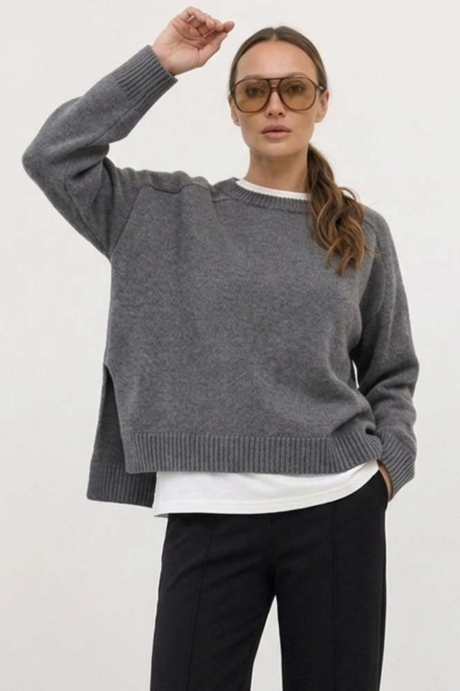 Elegancki sweter wełna merino i kaszmir - grafit