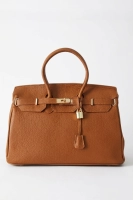Elegancka duża skórzana torebka włoska, kuferek, camel