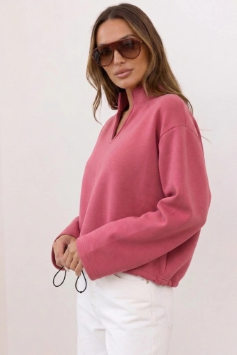 Bluza z elegancką stójką na misiu - malina