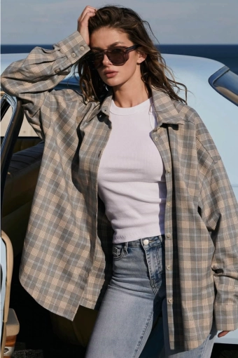 Koszula OVERSIZE 100% bawełna Premium - krata blue
