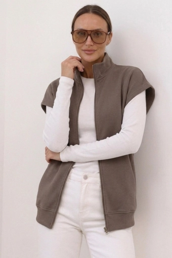 Zip Bluza bez rękawów bawełna dresowa PREMIUM - taupe