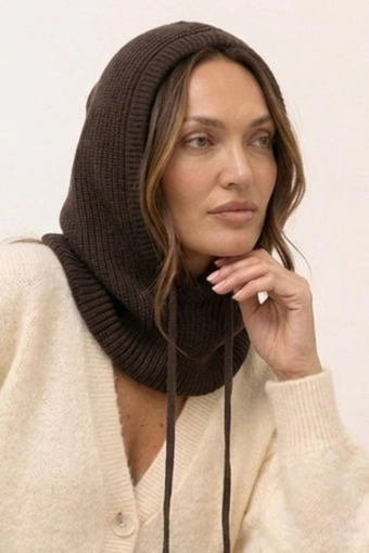 Kaptur balaclava 100% wełna merino - czekoladowa