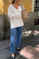 Sweter Teramo wełna dekolt V - cream