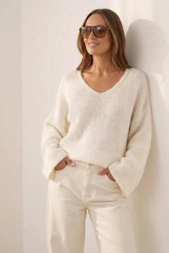 Elegancki sweter Brera z miękkiej Alpaki Suri- ecru