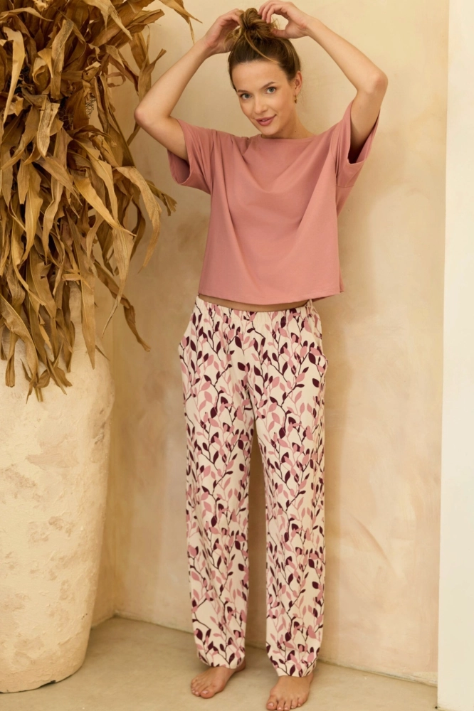 Stylowa piżama bawełniana - dusty pink