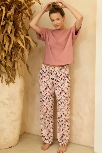 Stylowa piżama bawełniana z długimi spodniami - dusty pink