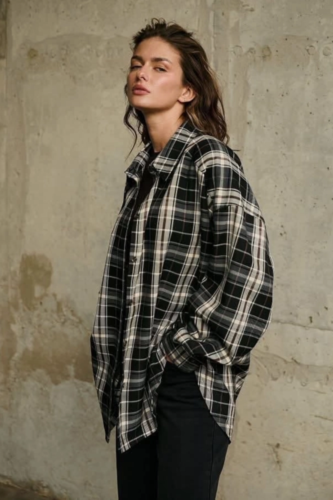 Koszula OVERSIZE 100% bawełna Premium - krata dark