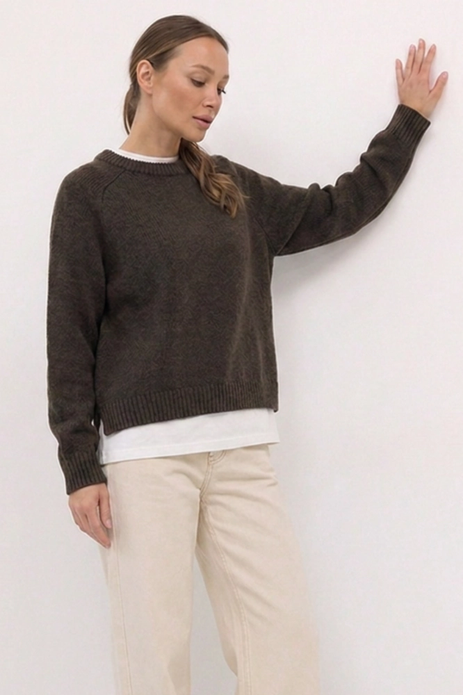 Elegancki sweter wełna merino i kaszmir - czekoladowy