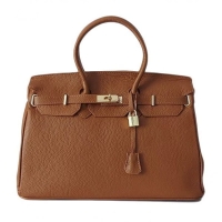 Elegancka duża skórzana torebka włoska, kuferek, camel