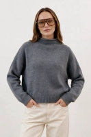 Elegancki sweter wełna merino i kaszmir ze stójką - grafit