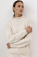 Elegancki sweter wełna merino i kaszmir ze stójką - ecru