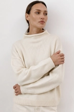 Elegancki sweter wełna merino i kaszmir ze stójką - ecru