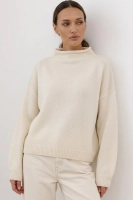 Elegancki sweter wełna merino i kaszmir ze stójką - ecru