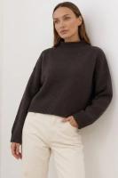 Elegancki sweter wełna merino i kaszmir ze stójką - czekoladowy