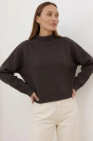 Elegancki sweter wełna merino i kaszmir ze stójką - czekoladowy