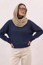 Elegancki sweter wełna merino i kaszmir ze stójką - granat