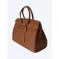 Elegancka duża skórzana torebka włoska, kuferek, camel