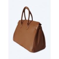 Elegancka duża skórzana torebka włoska, kuferek, camel