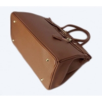 Elegancka duża skórzana torebka włoska, kuferek, camel