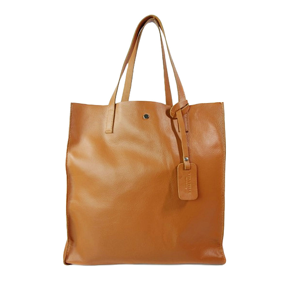Camelowy duży worek włoski skórzany shopper bag