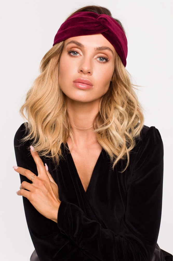Elegancka opaska welurowa bawełna - bordo