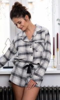 Elegancka piżama flanelowa rozpinana krótkie spodenki - czarna krata