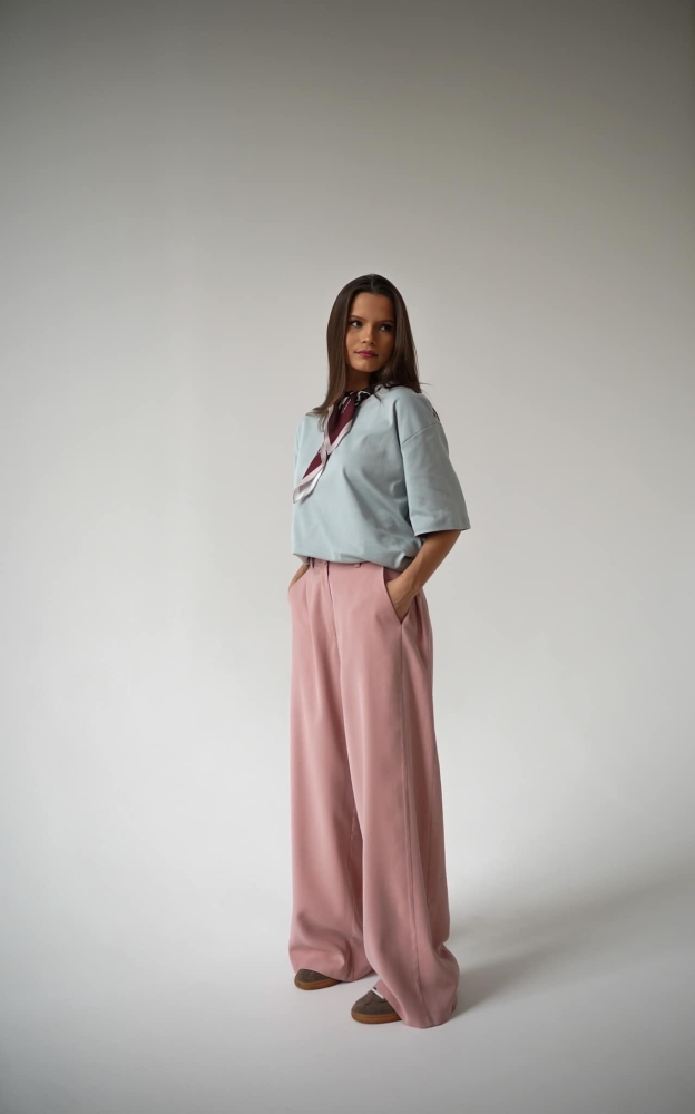 Stylowe spodnie z szeroką nogawką TENCEL - róż