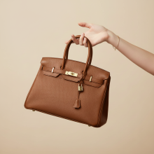 Elegancka duża skórzana torebka włoska, kuferek, camel