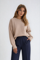 Sweter Teramo wełna długi rękaw - beż