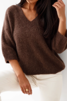 Elegancki sweter Trento Baby Alpaka rękaw 3/4 - czekoladowy