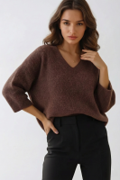Elegancki sweter Trento Baby Alpaka rękaw 3/4 - czekoladowy