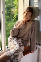 Elegancka piżama wiskoza-bawełna- mokka milk
