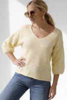 Elegancki sweter Baby Alpaka rękaw 7/8 - jasny żółty