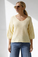 Elegancki sweter Baby Alpaka rękaw 7/8 - jasny żółty