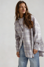 Stylowa koszula OVERSIZE Bergamo w kratę - lila