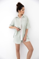 Elegancka krótka piżama rozpinana z wiskozy - paski khaki