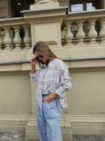 Stylowa i oryginalna koszula flanelowa w kratę kołnierz - niebieski