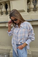 Stylowa i oryginalna koszula flanelowa w kratę kołnierz - niebieski