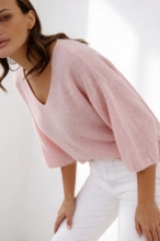 Swobodny sweter Baby Alpaka rękaw 7/8 oversize -  róż