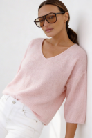 Elegancki sweter Baby Alpaka rękaw 7/8 - róż