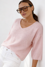 Elegancki  i swobodny sweter Baby Alpaka rękaw 7/8 -  róż