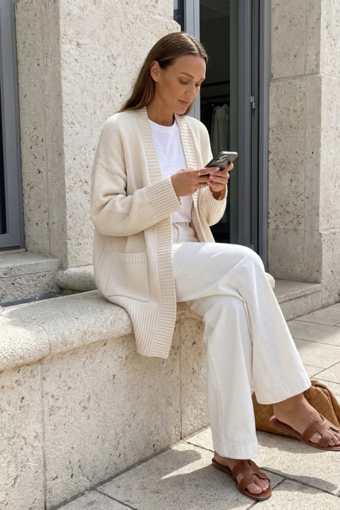 Stylowy kardigan Sasso OVERSIZE wełna - cream