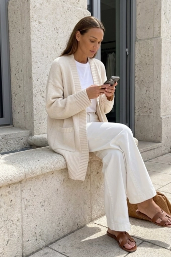 Stylowy kardigan Sasso OVERSIZE wełna kaszmir wiskoza - cream