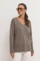 Sweter Teramo wełna dekolt V - taupe