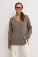 Sweter Teramo wełna dekolt V - taupe