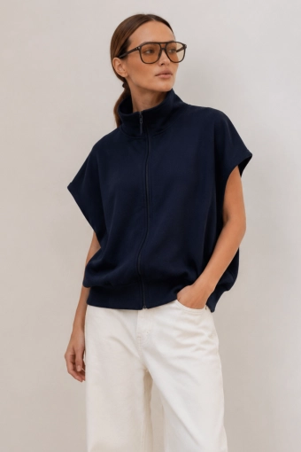 Zip Bluza bez rękawów bawełna dresowa PREMIUM - czarna